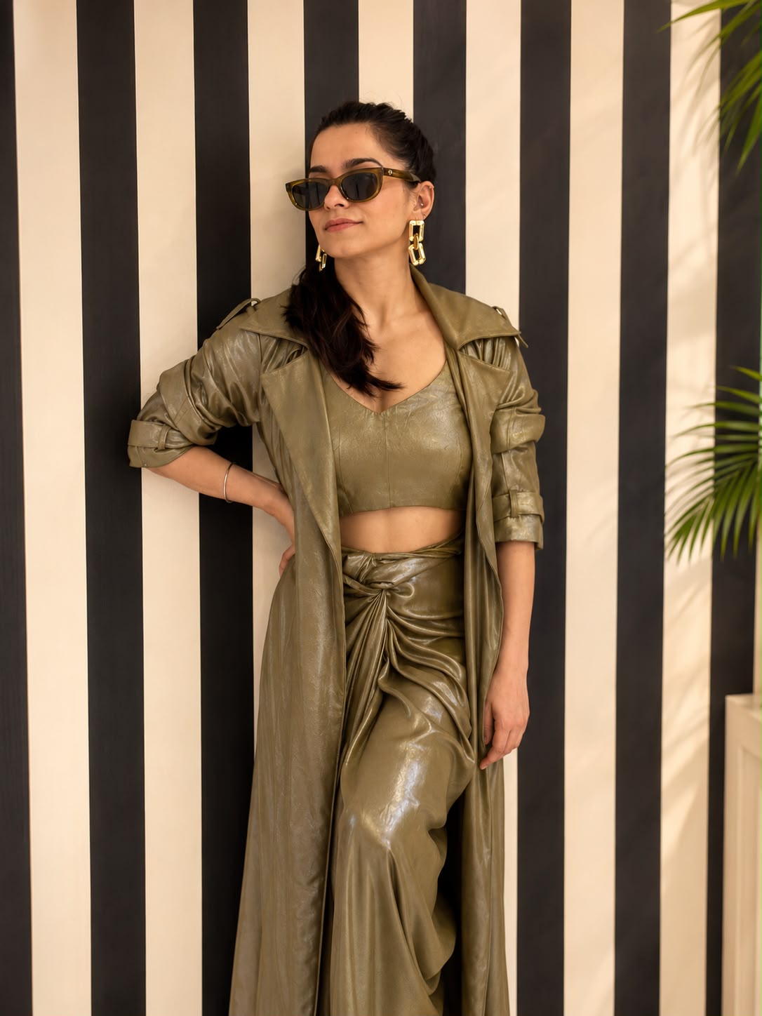 Olive Glamour Trench Set