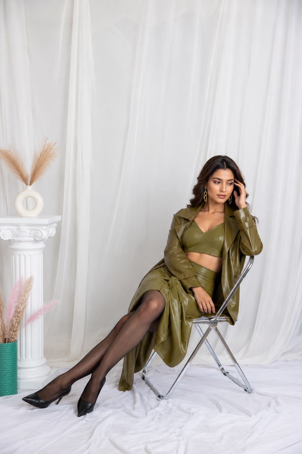 Olive Glamour Trench Set