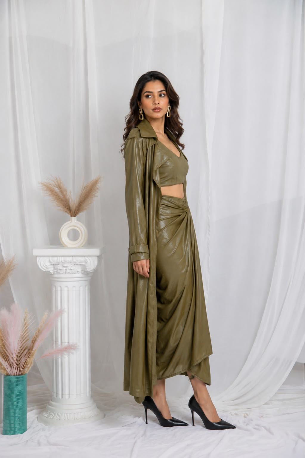 Olive Glamour Trench Set