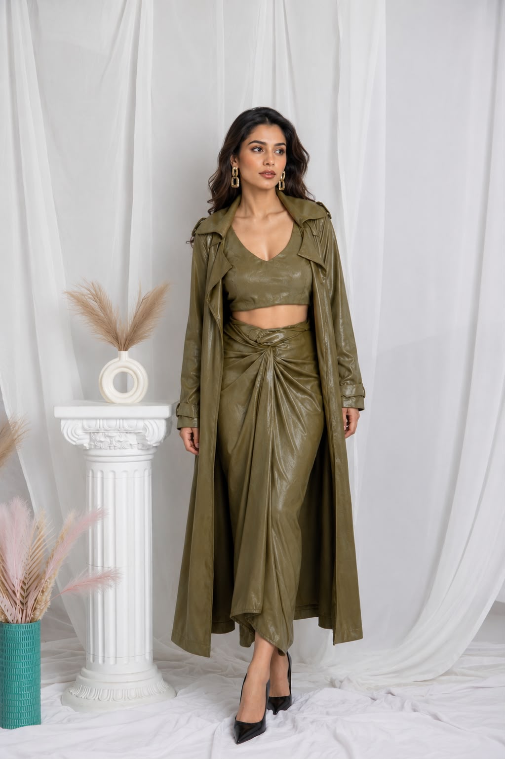 Olive Glamour Trench Set