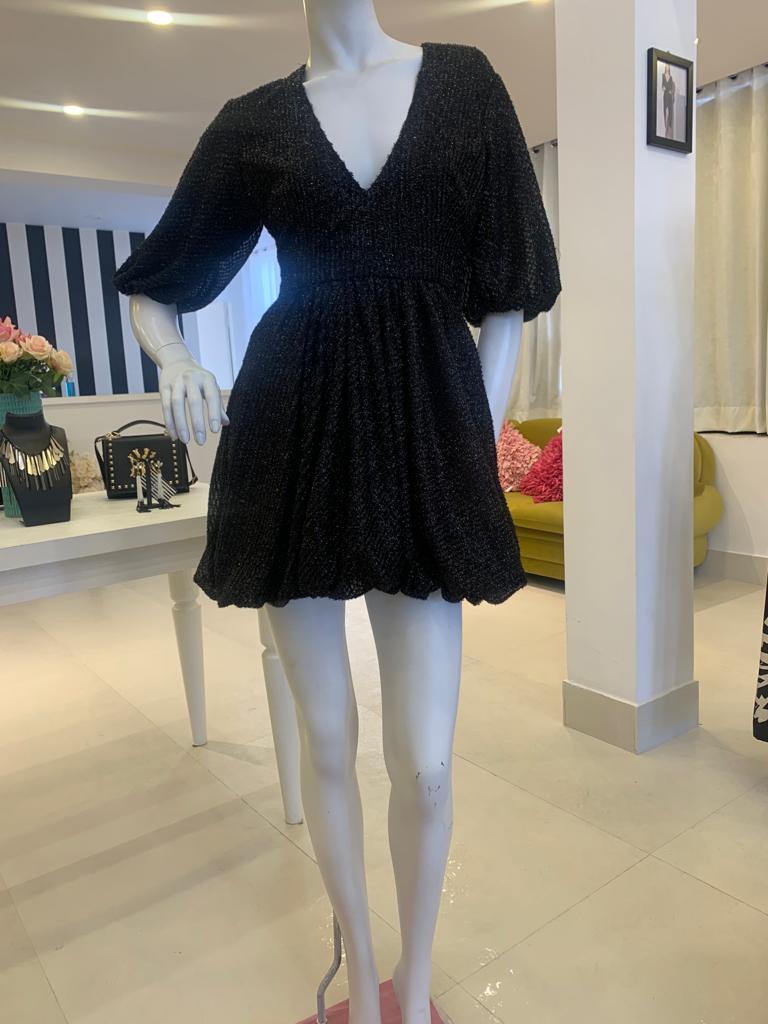 BLACKSHIMMER MINI DRESS
